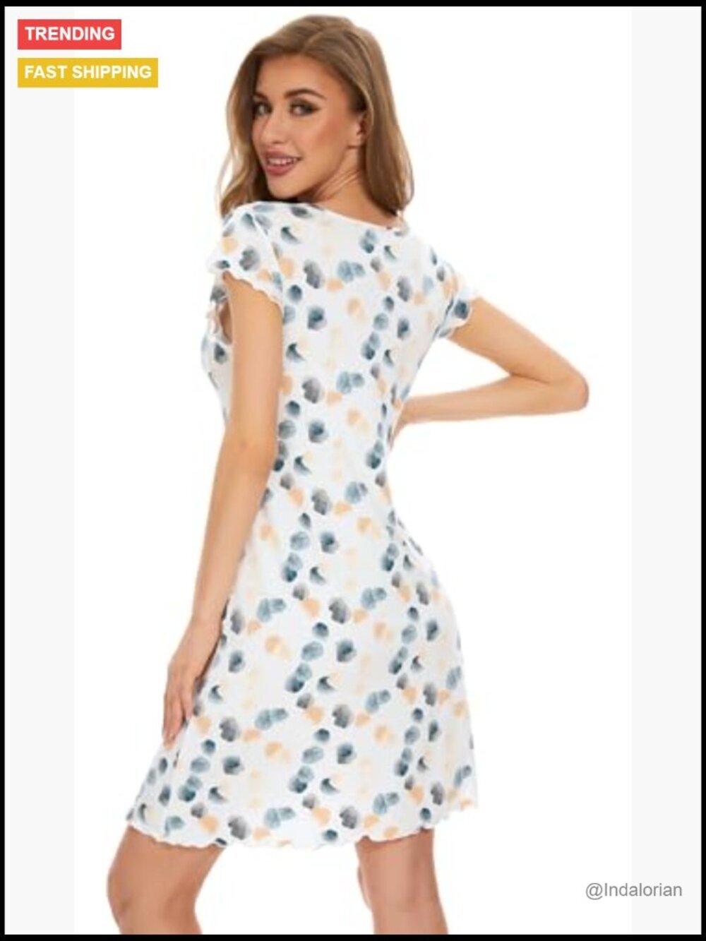Cooling Bamboo Viscose Short Sleeve Sleep Dress Lounge Nightgown - Picture 3 of 7